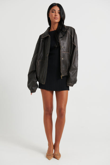 Jorja Bomber Jacket Vintage Charcoal Brown