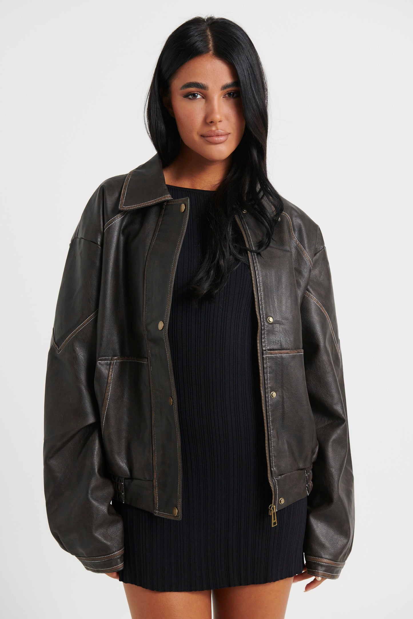 Jorja Bomber Jacket Vintage Charcoal Brown