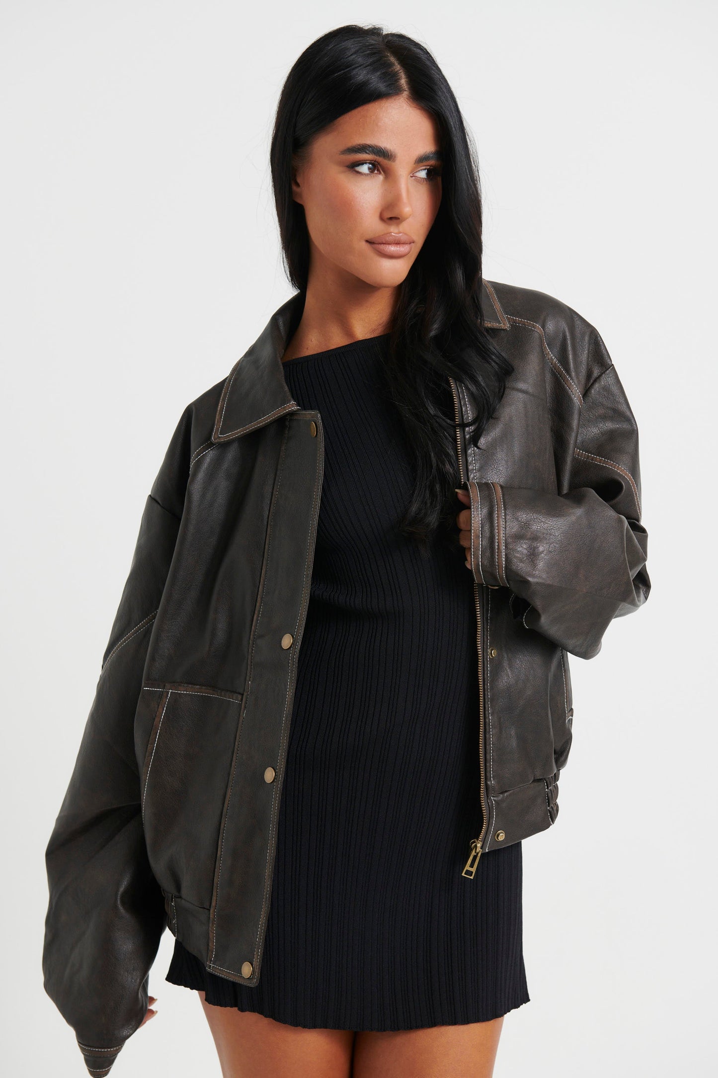 Jorja Bomber Jacket Vintage Charcoal Brown