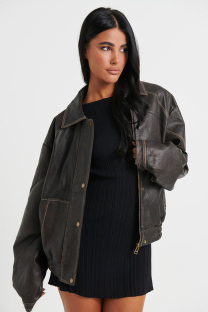 Jorja Bomber Jacket Vintage Charcoal Brown