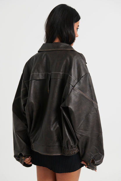 Jorja Bomber Jacket Vintage Charcoal Brown