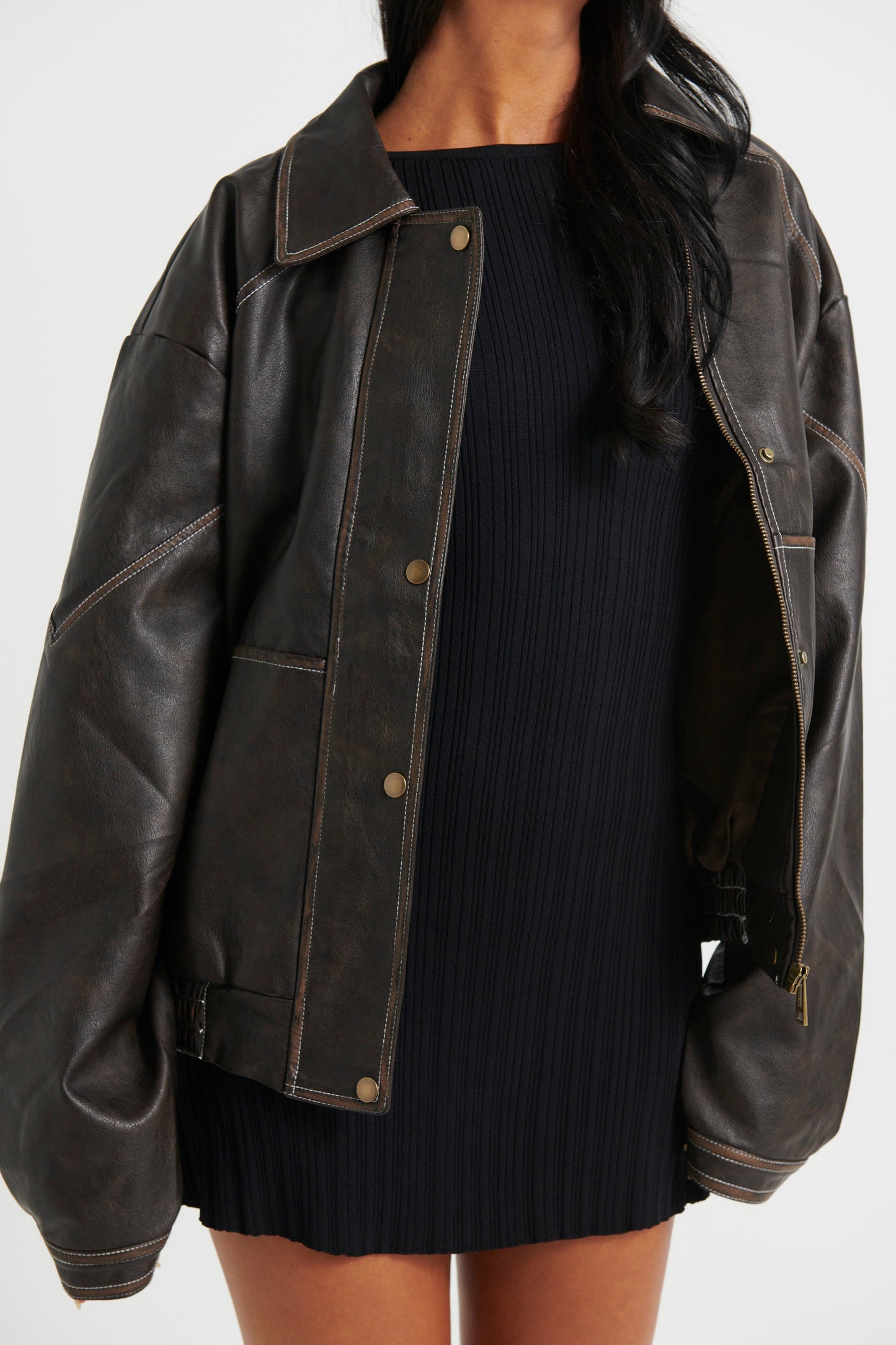 Jorja Bomber Jacket Vintage Charcoal Brown