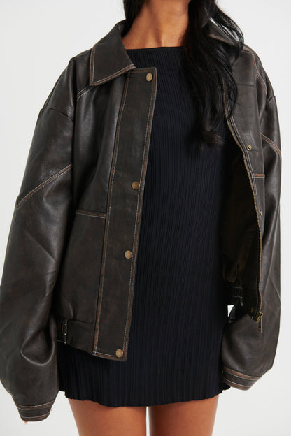 Jorja Bomber Jacket Vintage Charcoal Brown