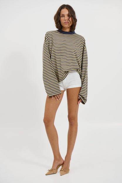 Bloom Long Sleeve Beige Stripe