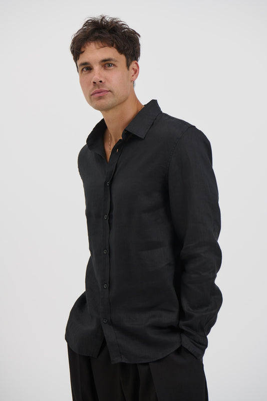 Luca Linen Shirt Black