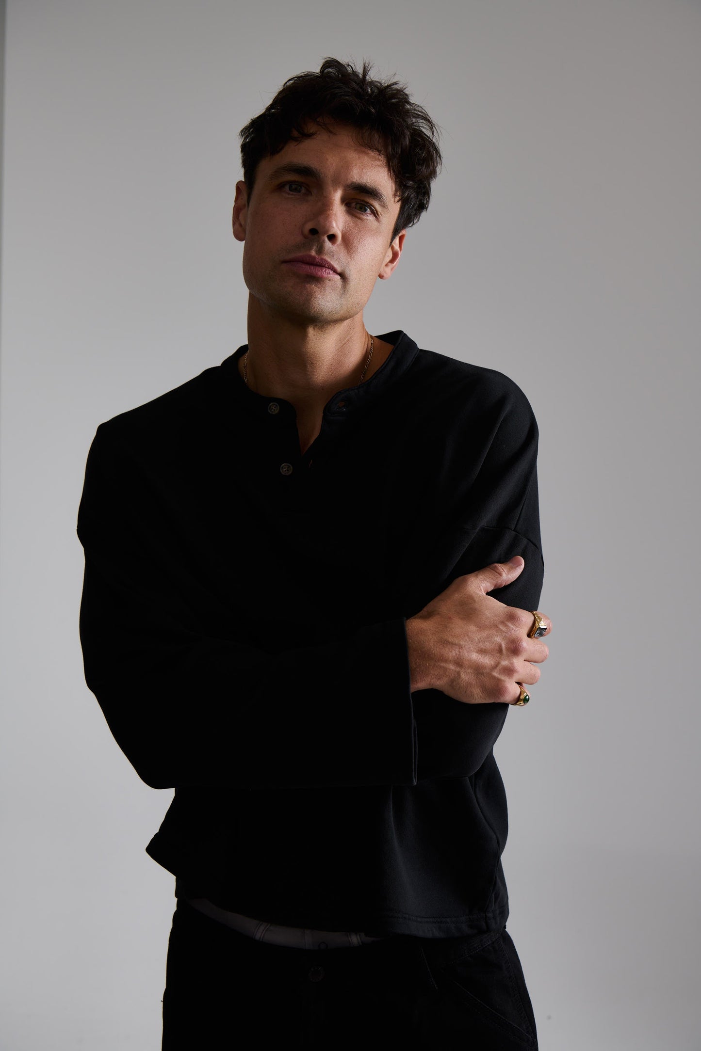 Fleece Crop Henley Black