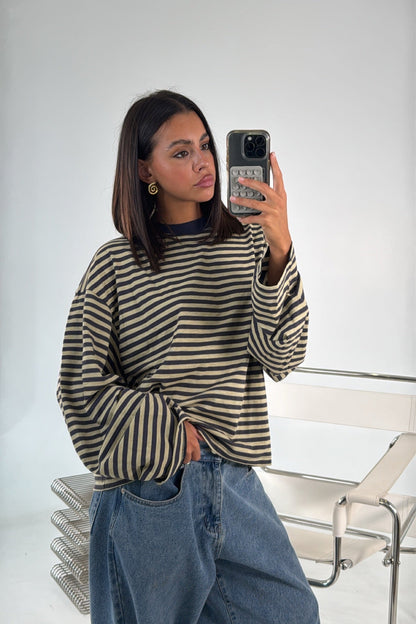 Bloom Long Sleeve Beige Stripe