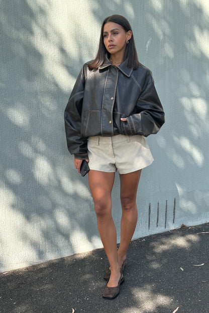 Jorja Bomber Jacket Vintage Charcoal Brown